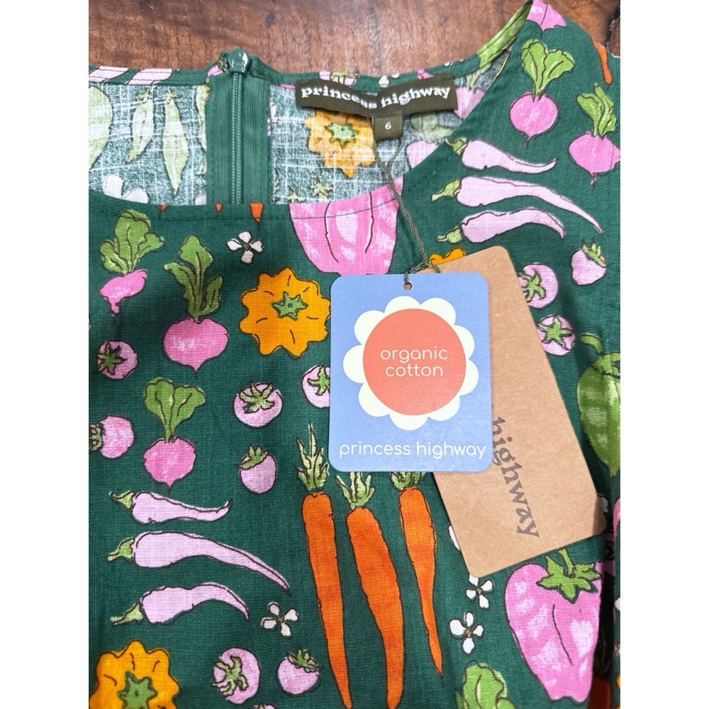 NWT Princess Highway Veggies Patch Garden Carrots Bellpepper Print Midi Dress 4​ - Picture 2 of 12